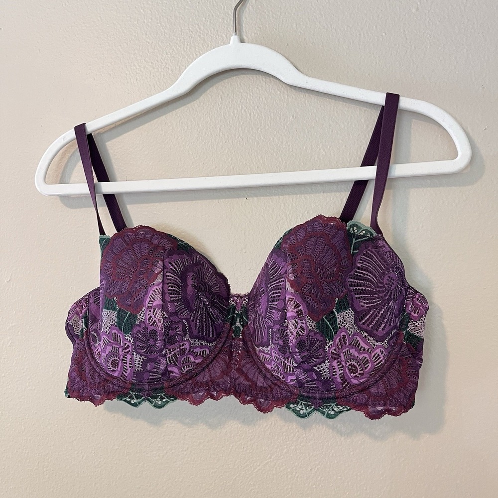 adore me bra 36dd Lace Balconette NWT Floral Sexy Lingerie Plum Underwire